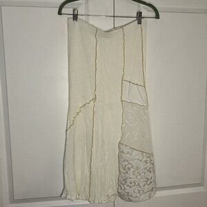 Y2K Patchwork Midi Skirt Womens White Crinkle Vintage Fairy Lace Stretch Pull On